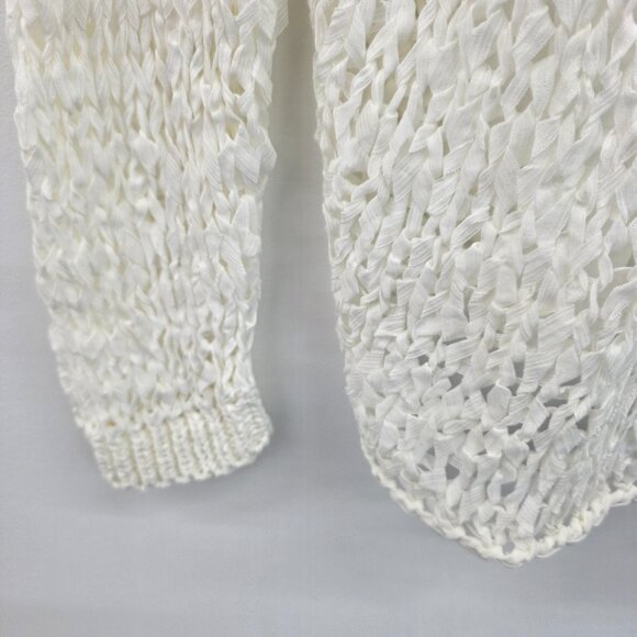 Womens S/M Ivory Open Knit Sheer Chiffon Back Sweater Boho Layered Festival - Picture 7 of 16